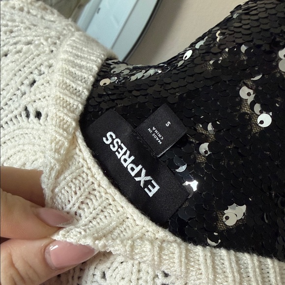 Express Cream Knit Sweater with Button Detail - Picture 7 of 8